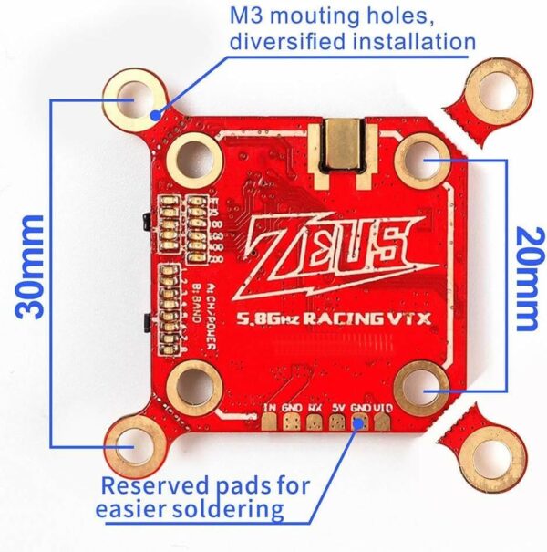 Zeus VTX 5.8GHz PIT/25/100/200/400/800mW M2 M3 Built-in Microphone Switchable FPV Transmitter VTX via Betaflight for Racing Drone RC Drones Quadcopter Toothpick (SMA) (Zeus 800mW VTX) - Image 5